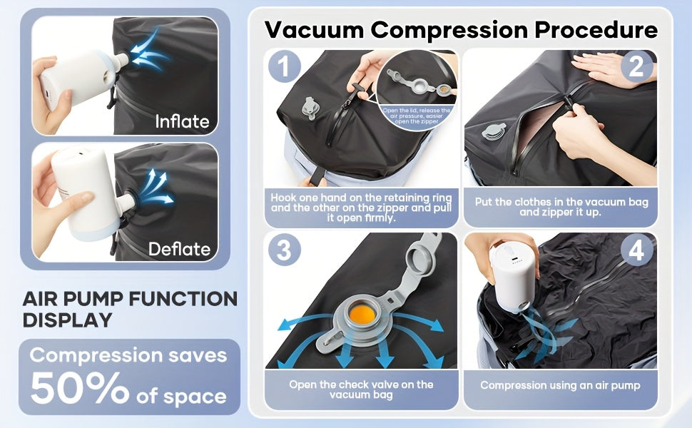 Large Vacuum Travel Backpack with Pump for Women & Men