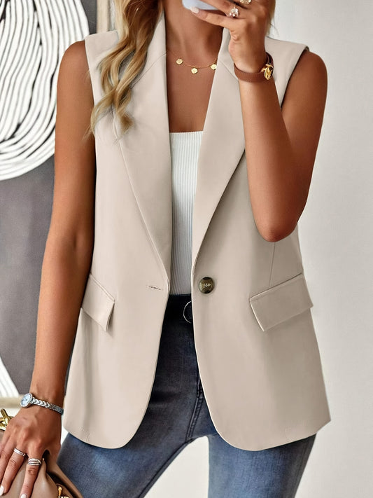 Elegant Solid Color Button Front Lapel Vest - Sleeveless Vest for Spring & Fall