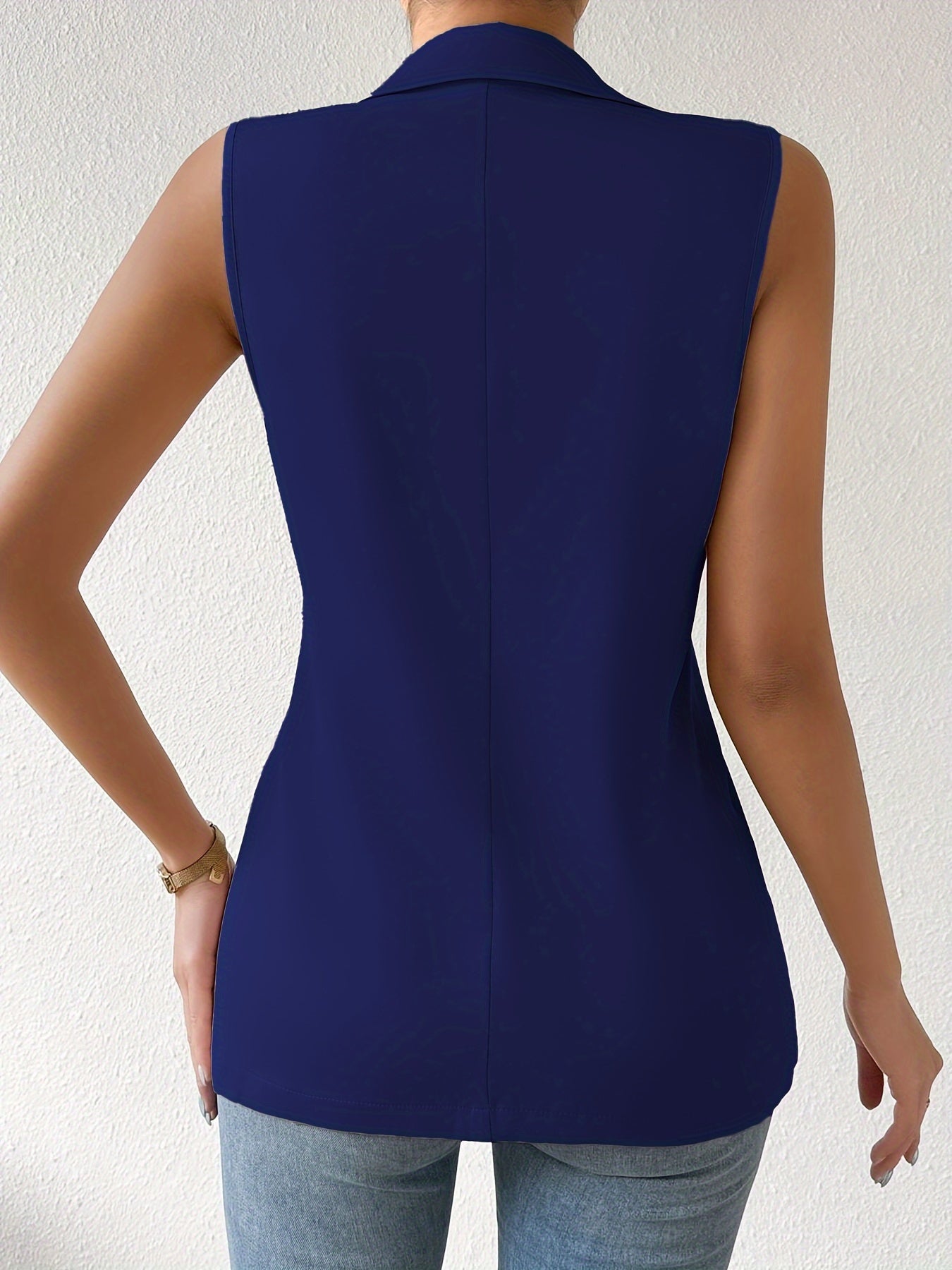 Elegant Solid Color Button Front Lapel Vest - Sleeveless Vest for Spring & Fall