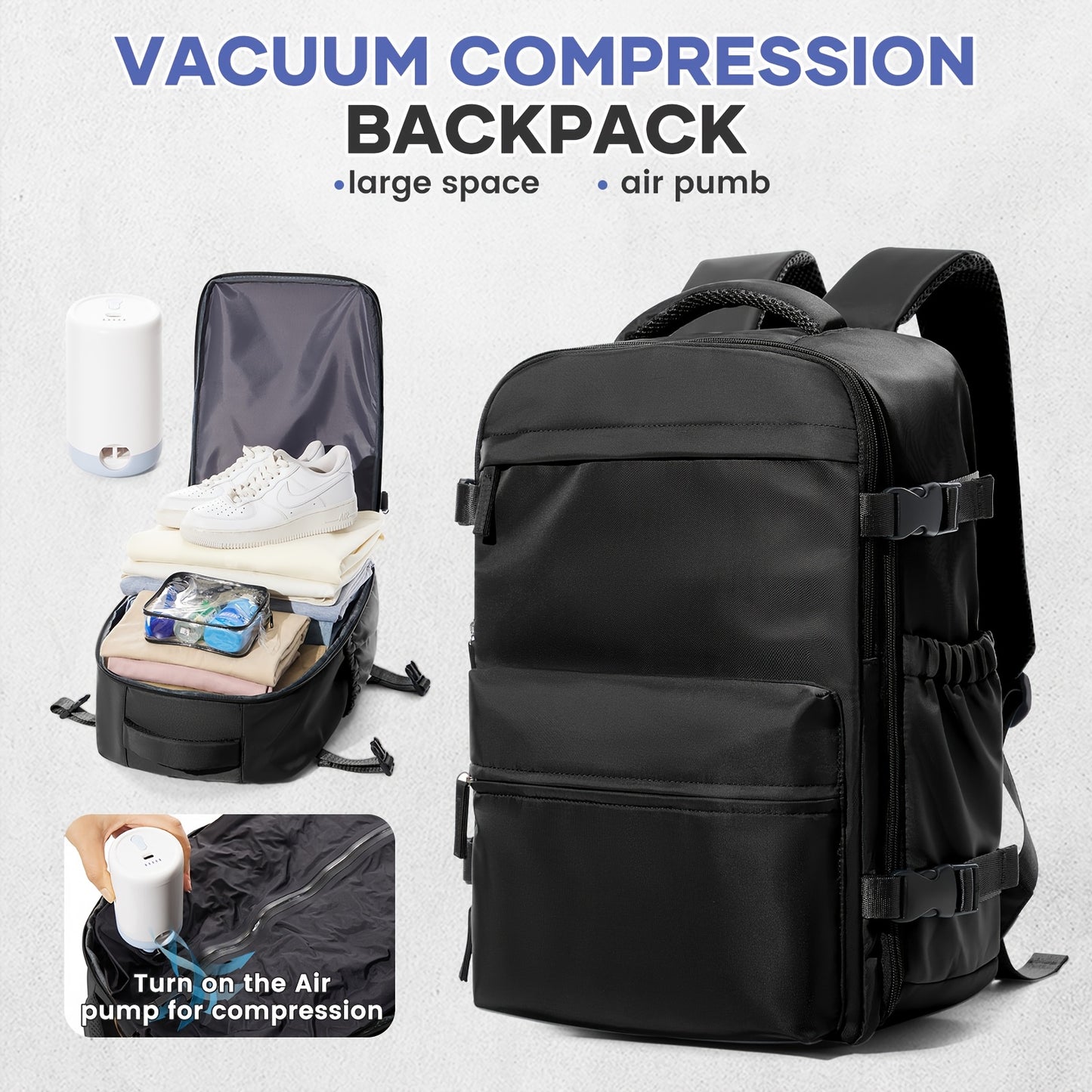 Large Vacuum Travel Backpack with Pump for Women & Men