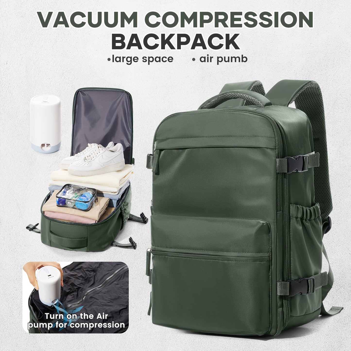 Large Vacuum Travel Backpack with Pump for Women & Men