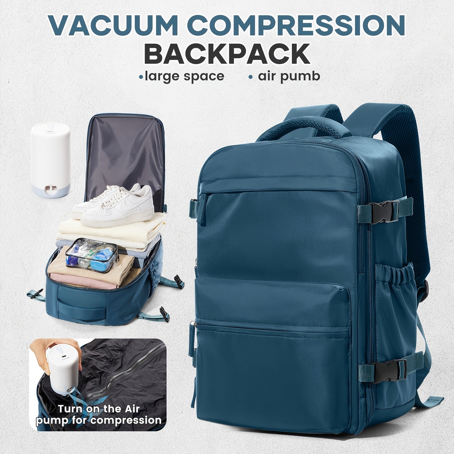 Large Vacuum Travel Backpack with Pump for Women & Men