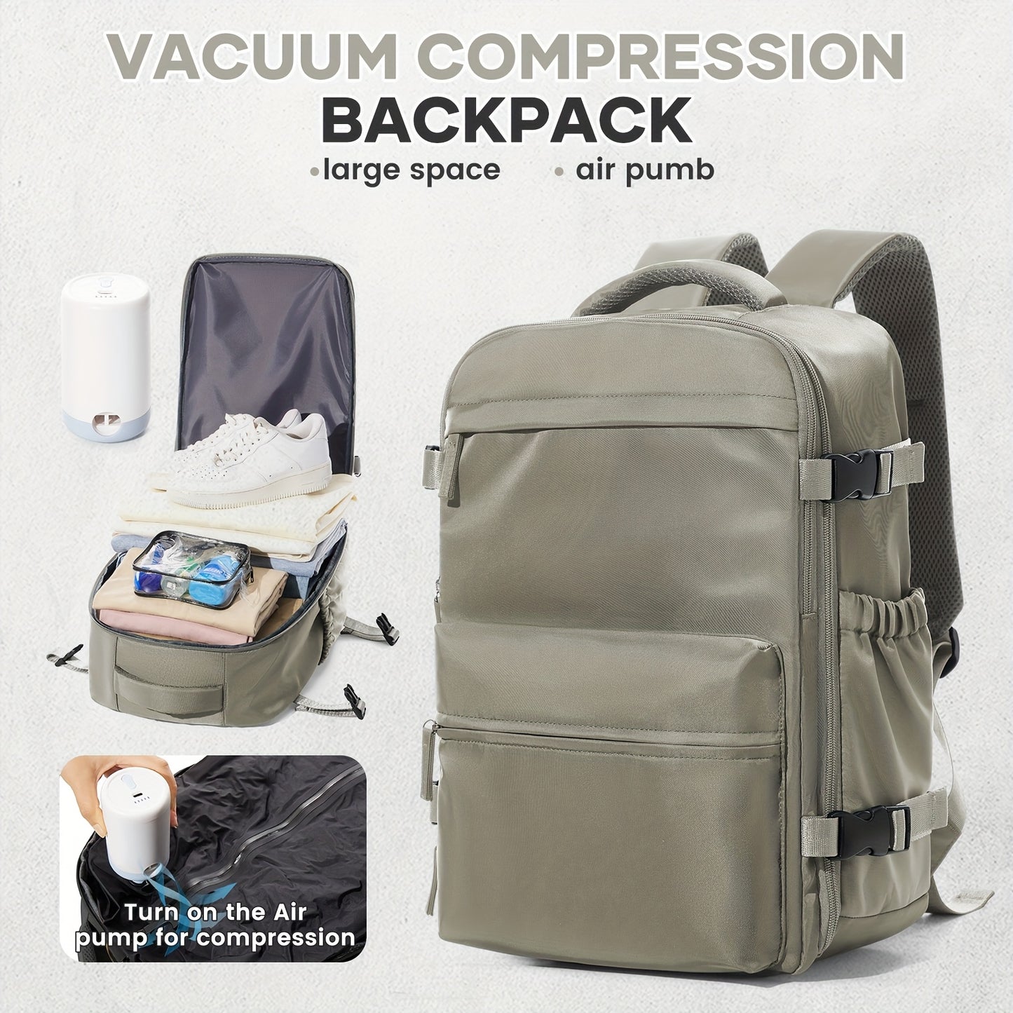 Large Vacuum Travel Backpack with Pump for Women & Men