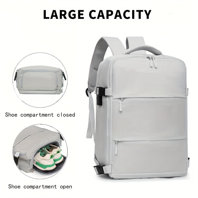 Versatile Travel Backpack with Shoe Compartment - Stylish & Durable Nylon, Adjustable Straps, Zip Closure - Perfect for Laptops, School, and Outdoor Adventures - Available in Black, Light Gray,