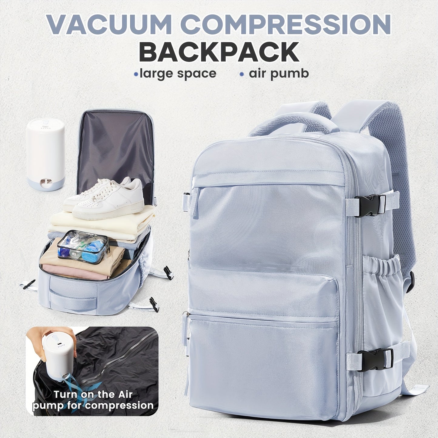 Large Vacuum Travel Backpack with Pump for Women & Men