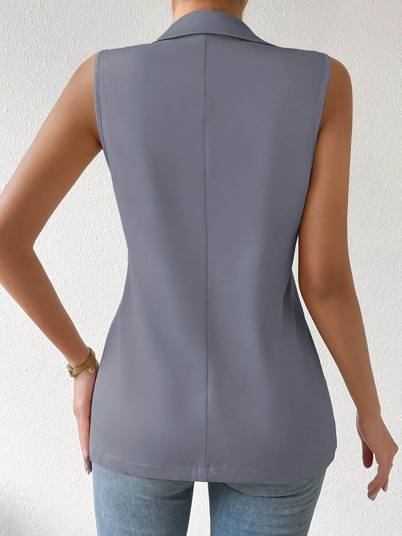 Elegant Solid Color Button Front Lapel Vest - Sleeveless Vest for Spring & Fall