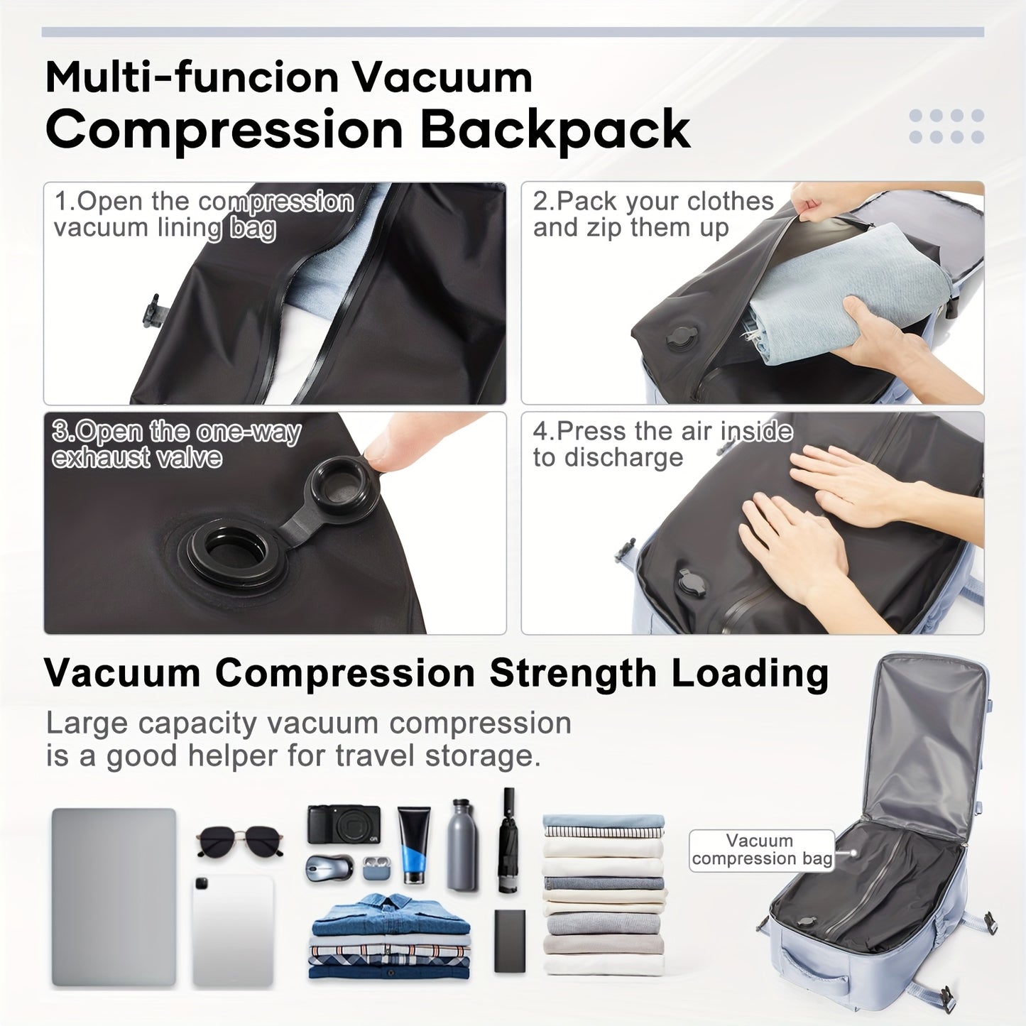 Large Vacuum Travel Backpack with Pump for Women & Men